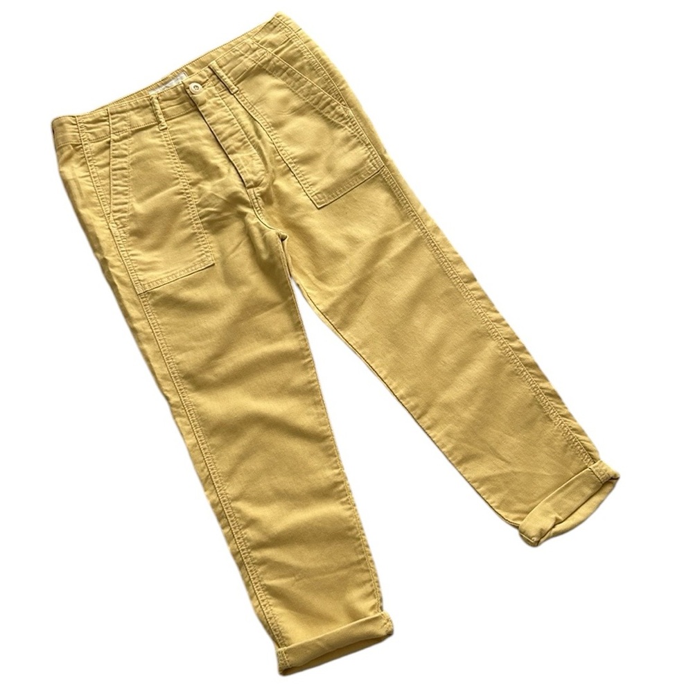 THE GREAT. Slouch Armies Pants Ankle Buttons Granola Girl Linen Blend Yellow 26